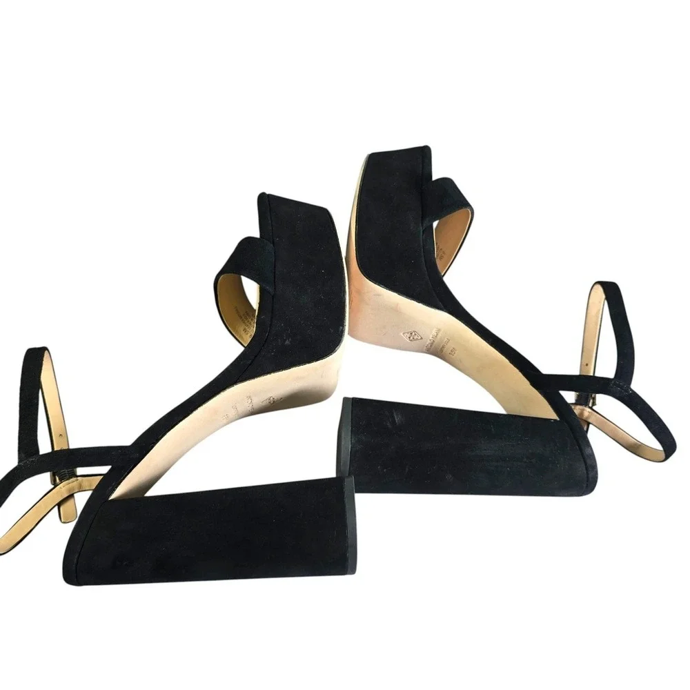 Antonio Melani Black Suede Platform Block Heel Sandals Ankle Strap Women 9.5 NEW